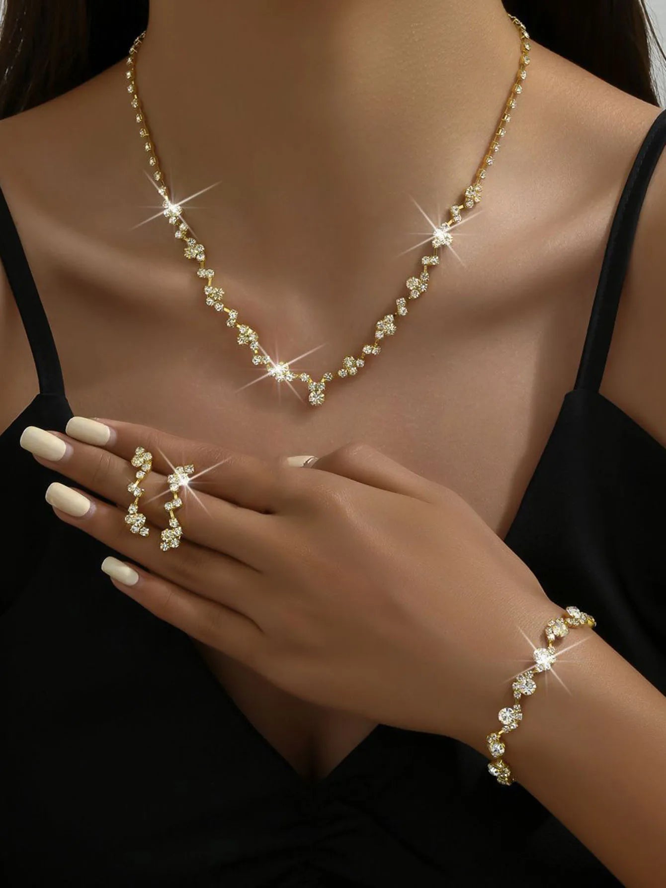 Rose Gold Rhinestone Wedding Jewelry Set for Brides