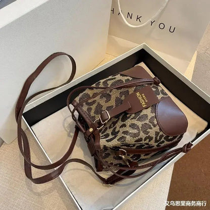 Leopard Print Crossbody Bucket Bag for Women