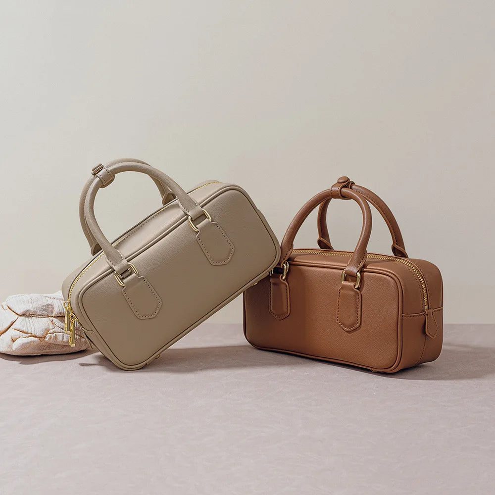 2024 Vintage Cowhide Crossbody Bowling Bag