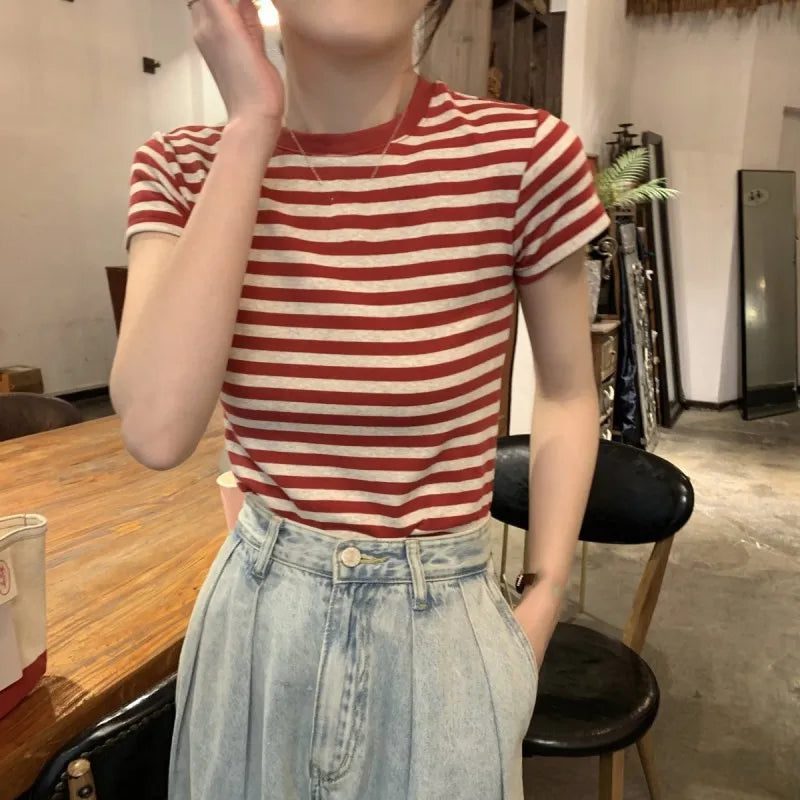 Casual Women's Striped O-Neck Summer T-Shirt