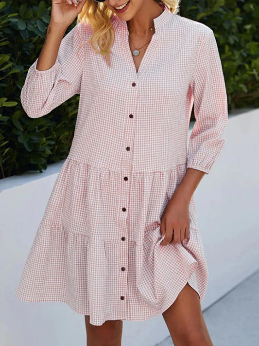 Elegant Summer Checkered Midi Dress Shirt