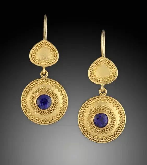 Vintage Gold Ornate Turquoise Earrings for Women