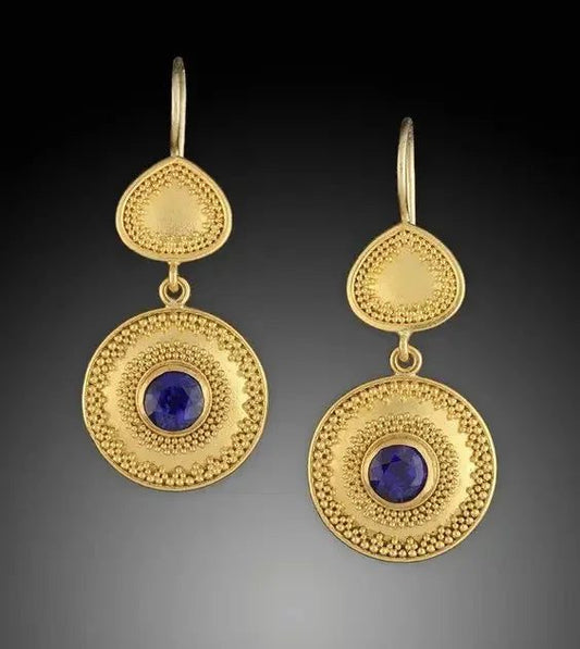 Vintage Gold Ornate Turquoise Earrings for Women