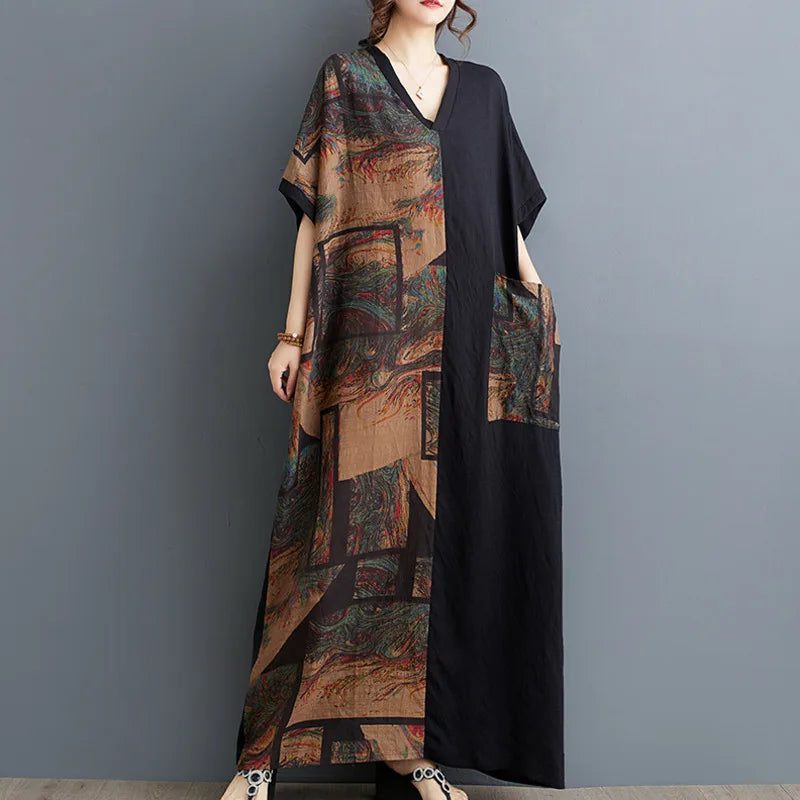 Vintage Black Cotton Dress with Pockets