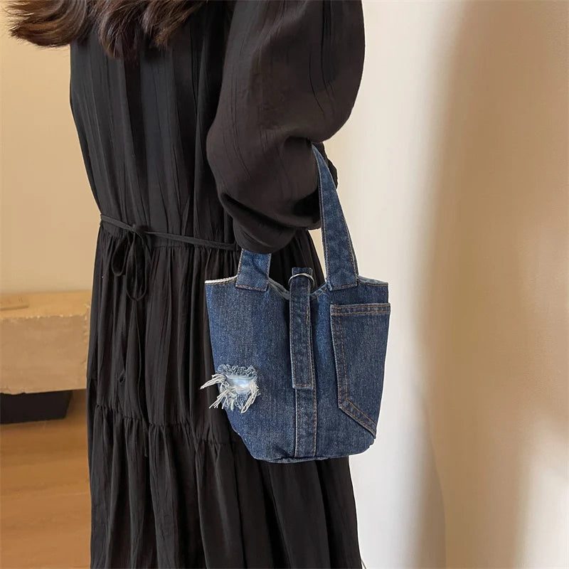 2023 Small Denim Bucket Bag for Women