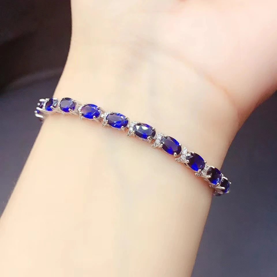 Natural Sapphire Gemstone Bracelet in Silver