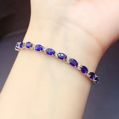 Natural Sapphire Gemstone Bracelet in Silver