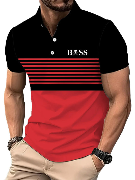 Men's Striped Short-Sleeved Golf Polo Shirt