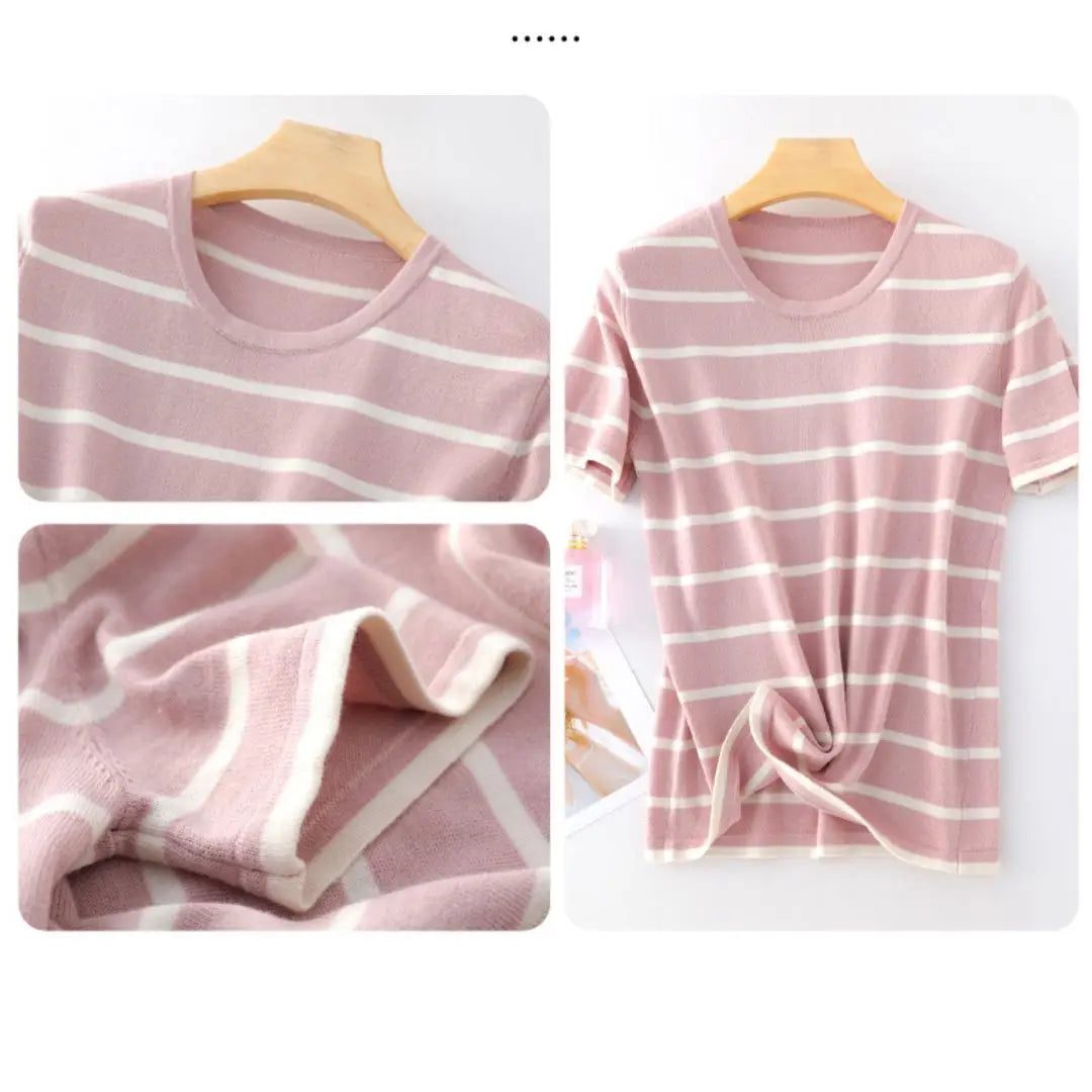 Casual Striped Cotton T-Shirt for Women