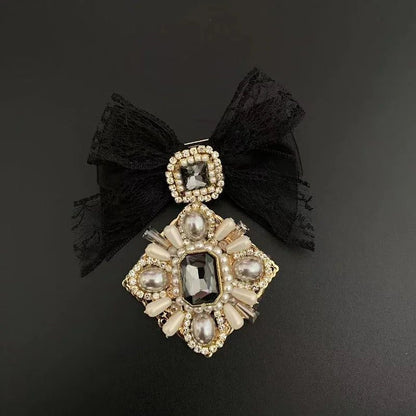 Elegant Rhinestone Pearl Bow Brooch for Women