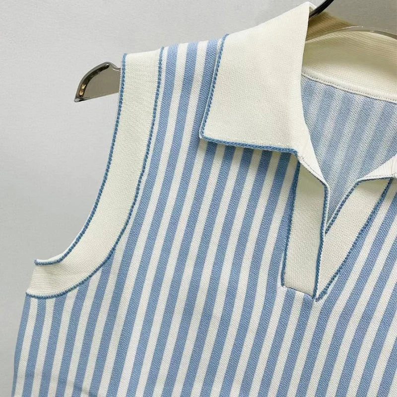 Cropped Striped Polo T-Shirt for Women