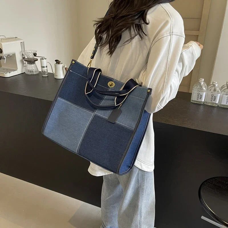 2024 Fashion Colorblock Denim Handbag for Women