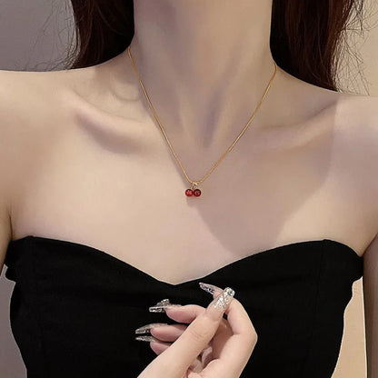 Vintage Stainless Steel Cherry Necklace for Women