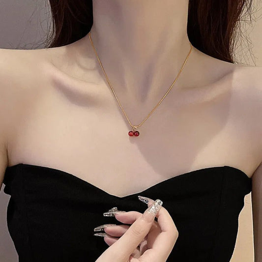 Vintage Stainless Steel Cherry Necklace for Women