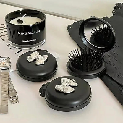 Portable Black Folding Massage Comb with Mirror