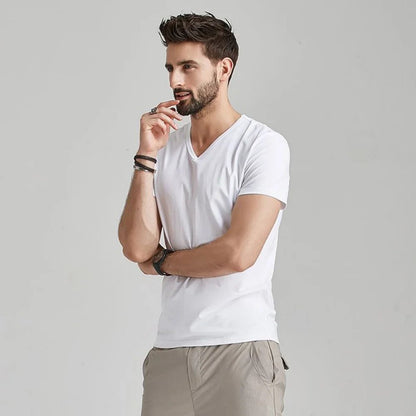 Men's V-Neck T-Shirts: Luxury Ice Silk
