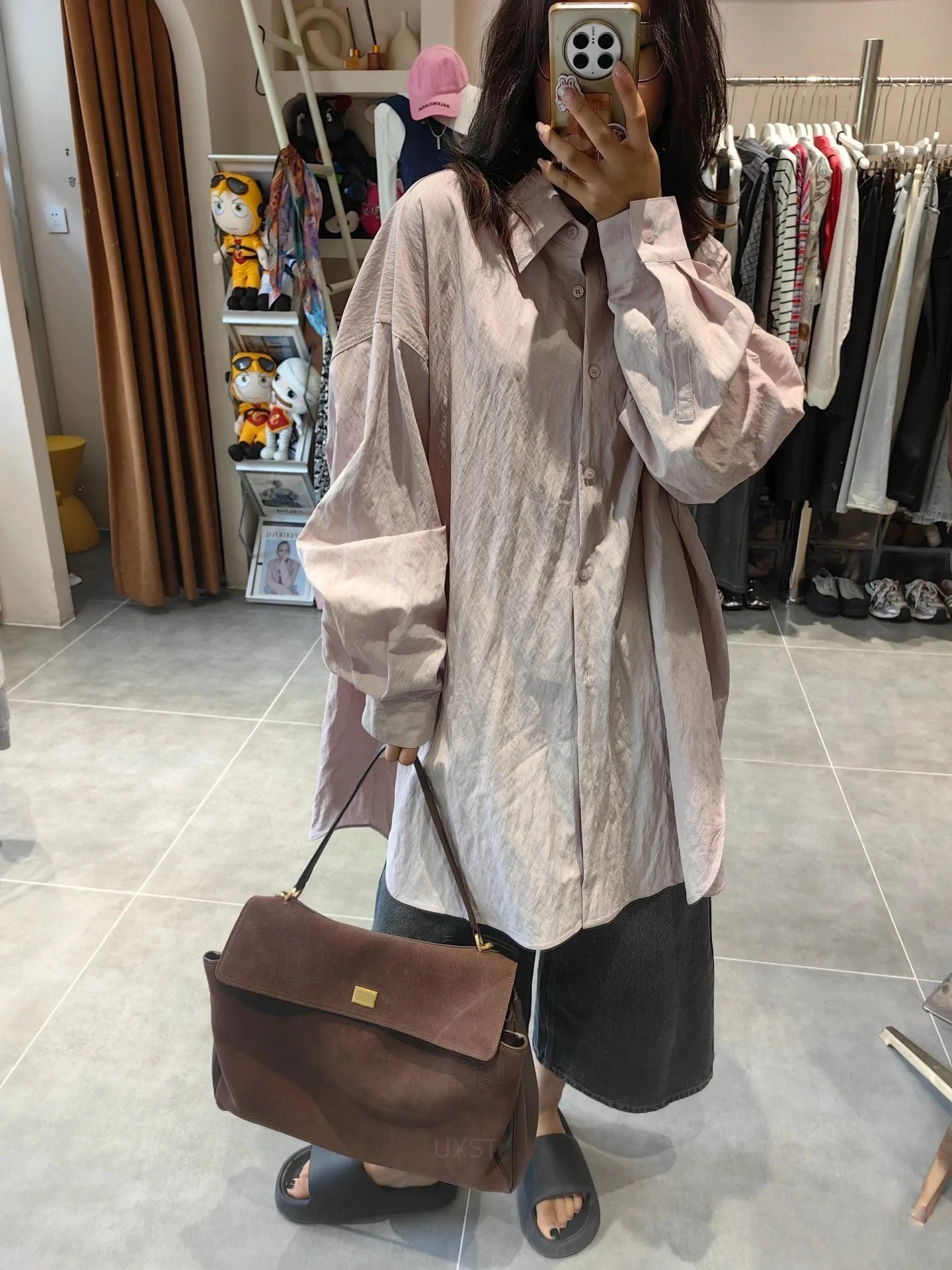 Trendy Suede Tote Bag with Metal Buckle