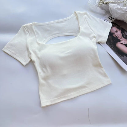 Sexy Square Neck Crop Top Backless Tee