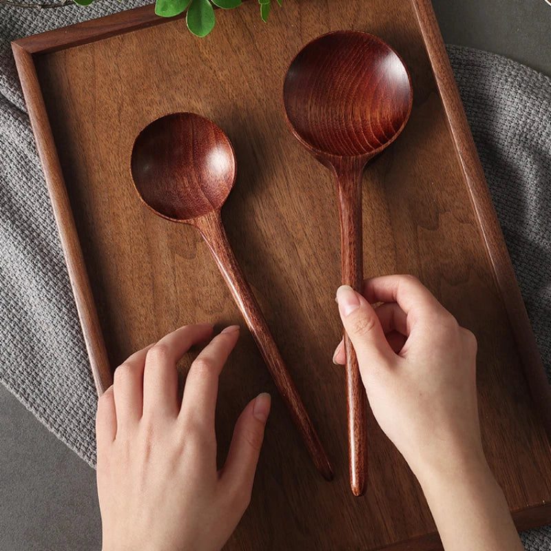 Japanese Wooden Soup Spoons with Long Handle
