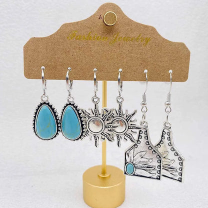 Turquoise Bull Head Earrings Western Jewelry Set
