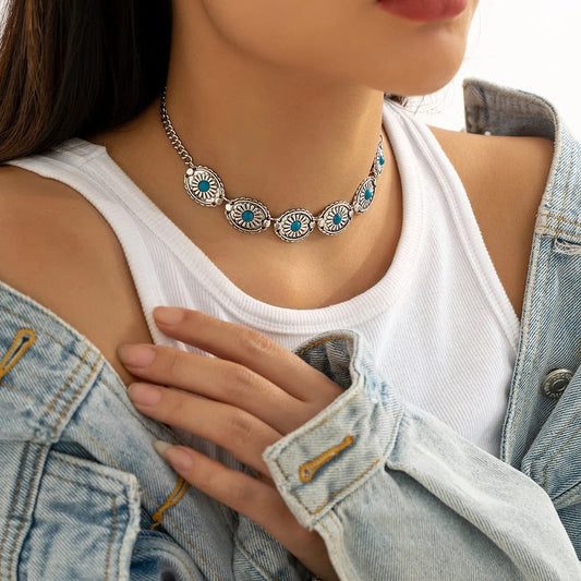 Vintage Western Turquoise Concho Necklace for Cowgirls