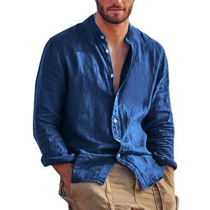 Men's Plus-Size Linen Cotton Long Sleeve Shirts