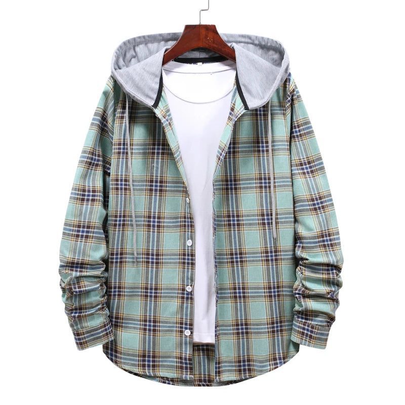 Men's Plaid Flannel Hooded Shirt Jacket