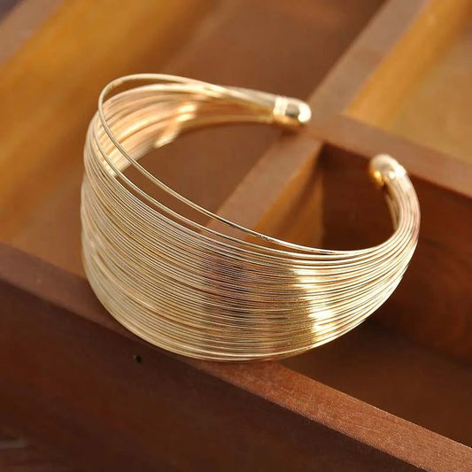 Vintage Gold Wide Wire Cuff Bracelet for Women