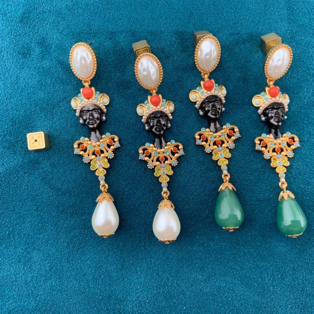 Antique Egyptian Style Colored Pearl Earrings