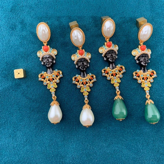 Antique Egyptian Style Colored Pearl Earrings
