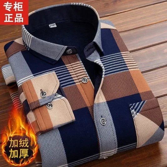 2024 Men's Flannel Plaid Winter Dress Shirt