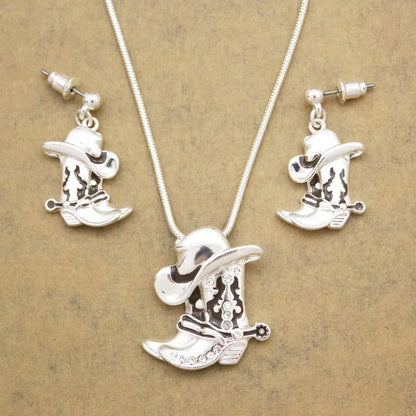Western Cowgirl Hat Necklace Earring Jewelry Set