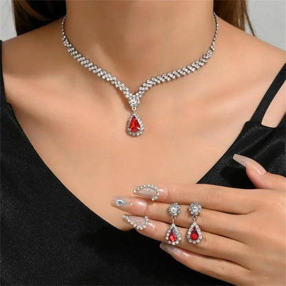 Elegant Water Drop Crystal Necklace Earrings Set