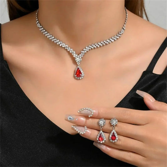 Elegant Water Drop Crystal Necklace Earrings Set