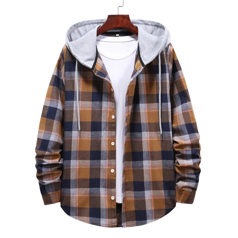 Men's Plaid Flannel Hooded Shirt Jacket