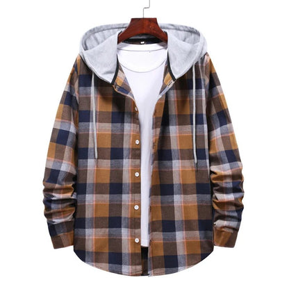 Men's Plaid Flannel Hooded Shirt Jacket