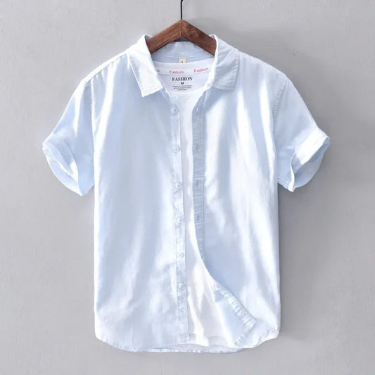 Men's Casual Yellow Cotton Linen Short Sleeve Shirts