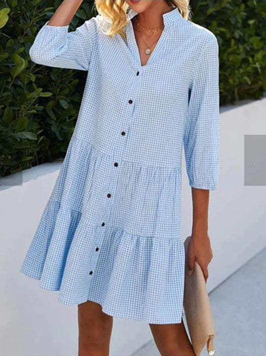Elegant Summer Checkered Midi Dress Shirt