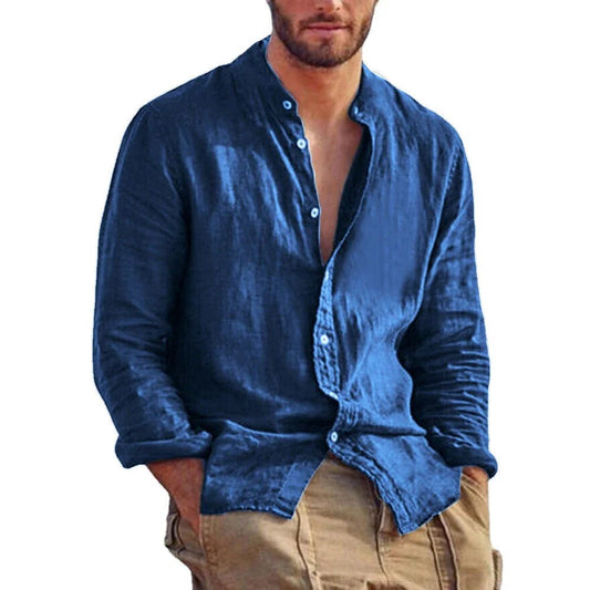 Men's Plus-Size Linen Cotton Long Sleeve Shirt