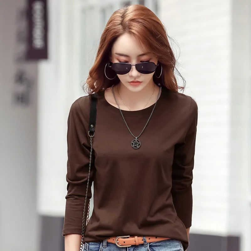 Plus Size Long Sleeve Cotton T-Shirts for Women