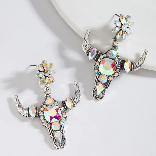Vintage Colorful Rhinestone Western Bullfight Earrings
