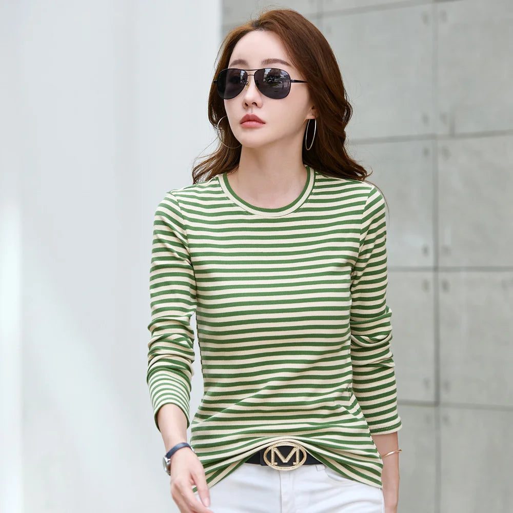 Elegant Striped Long Sleeve T-Shirt for Women