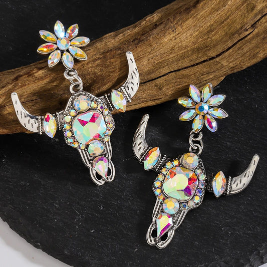Vintage Colorful Rhinestone Western Bullfight Earrings
