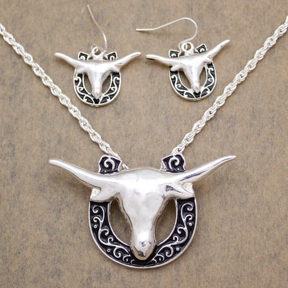 Western Cowgirl Hat Necklace Earring Jewelry Set