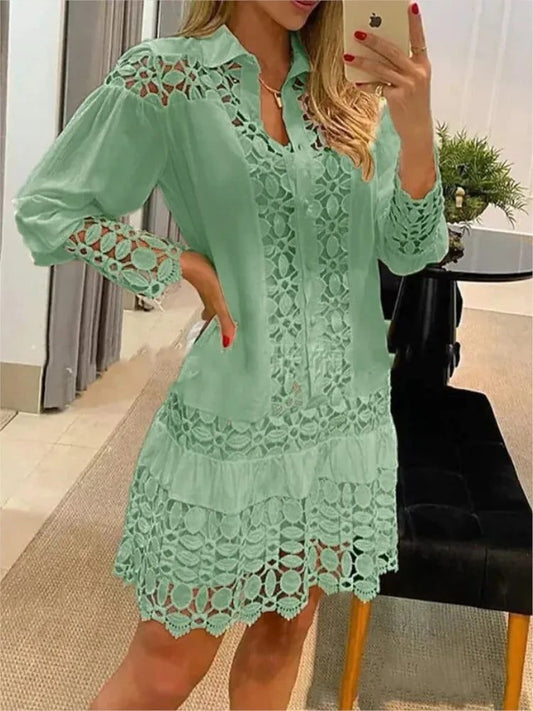 Elegant Long Sleeve Lace Women’s Dress Shirt