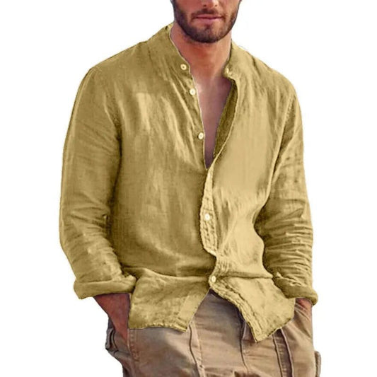 Men's Plus-Size Linen Cotton Long Sleeve Shirts