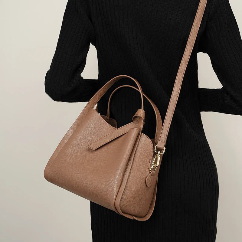 Luxury Leather Bucket Tote Handbag for Women