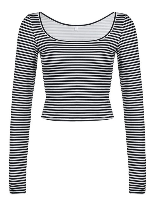 Women's Striped Long Sleeve Square Neck T-Shirt