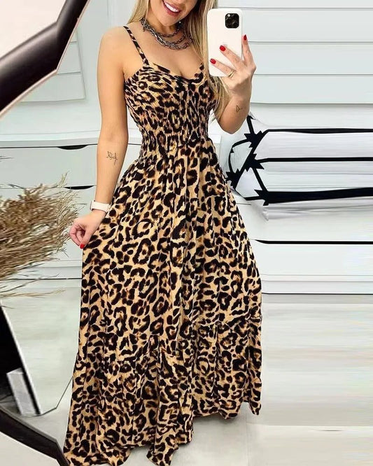Elegant Leopard Print T-Shirt Dress for Women