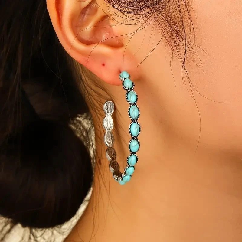 Bohemian Vintage Turquoise C-Shaped Circle Earrings